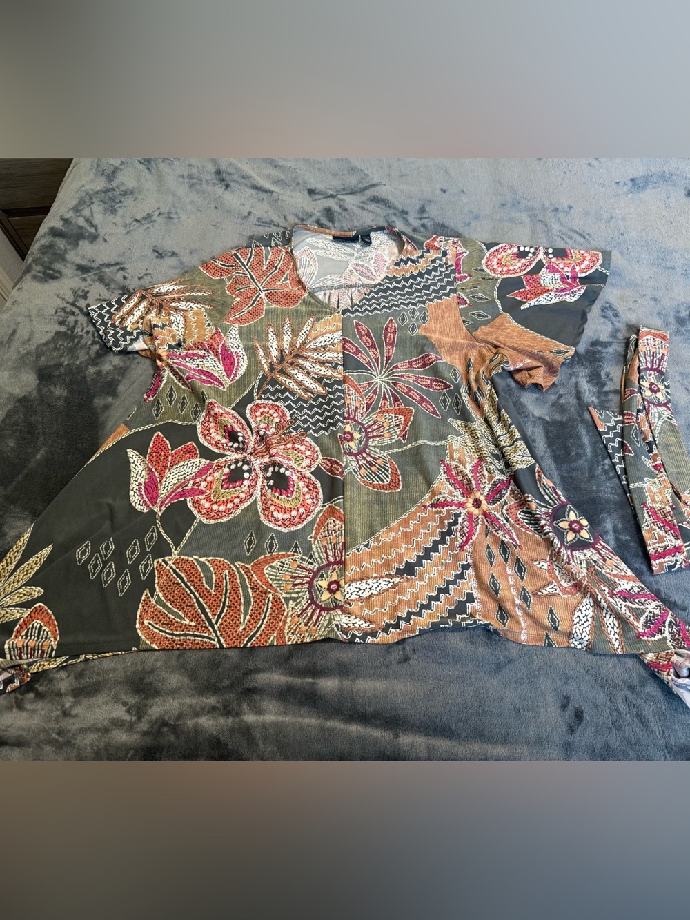 Attitudes by Renee Olive Floral V-Neck Tunic